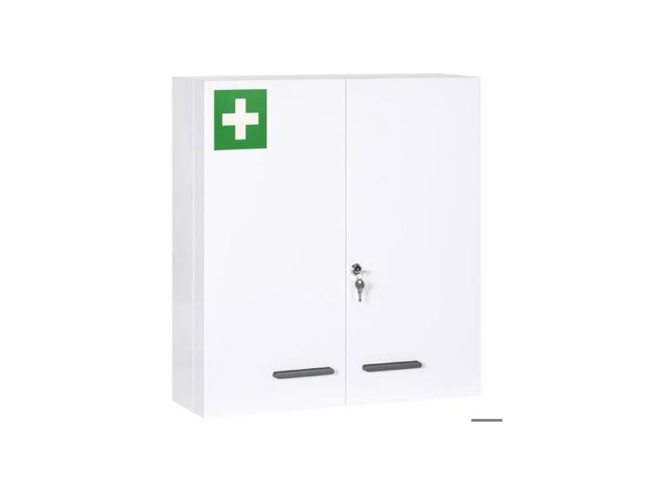 Armoire à pharmacie - MUVOE - 2 portes - Acier blanc - 6 étagères - Verrouillable