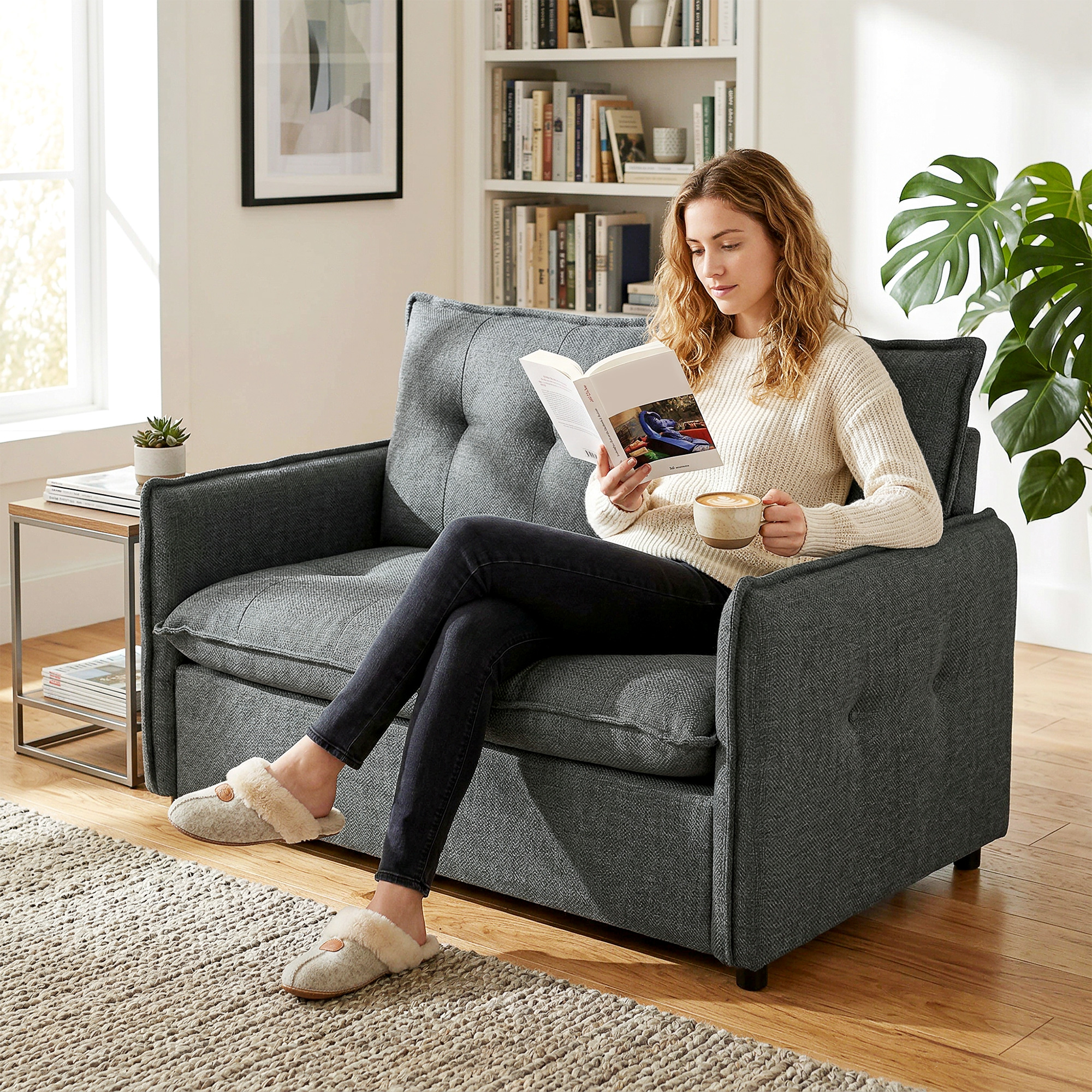 Homcom Divano 2 posti, divano da salotto moderno 131 cm con seduta imbottita, cuscini con molle, tessuto in lino, grigio scuro   Aosom Italy