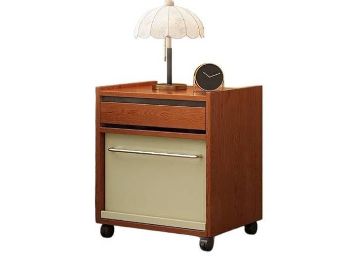 Nachtkästchen Mobiler Nachttisch aus Holz mit Rollen Schranktür in Kontrastfarbe, ausreichend Stauraum for die täglichen Dinge im Schlafzimmer