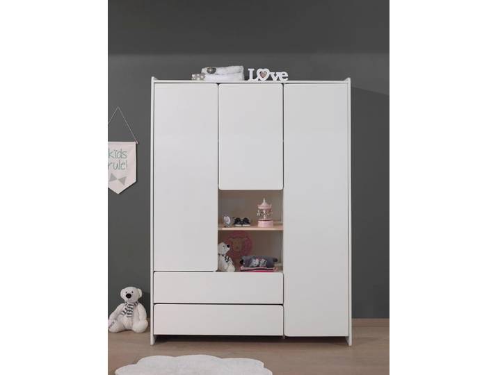 Kleiderschrank VIPACK Kiddy, mit funktioneller Einteilung und 2 Schubladen, stabil gebaut , weiß, B:133cm, Schränke, Kleiderschrank, MDF-Oberfläche