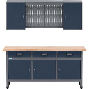 Küpper Werkbank blau, mit Hängeschrank & 3 Schubladen, 170 x 84 x 60 cm