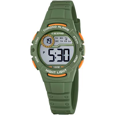 Chronograph CALYPSO WATCHES "Junior Collection", grün (khaki), Armbanduhren, Kinder, khaki, Chronograph, Kinderuhr, Quarzuhr, Armbanduhr, digital, Datum, Stoppfunktion