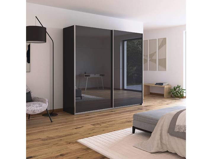 Schwebetürenschrank - Glasfront 226cm Grau/Graumetallic