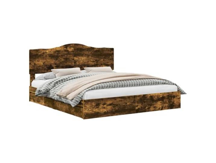 KKgypkn Stauraumbett Geräucherte Eiche 180x200 cm Holzwerkstoff mit Schubladen, Doppelbett