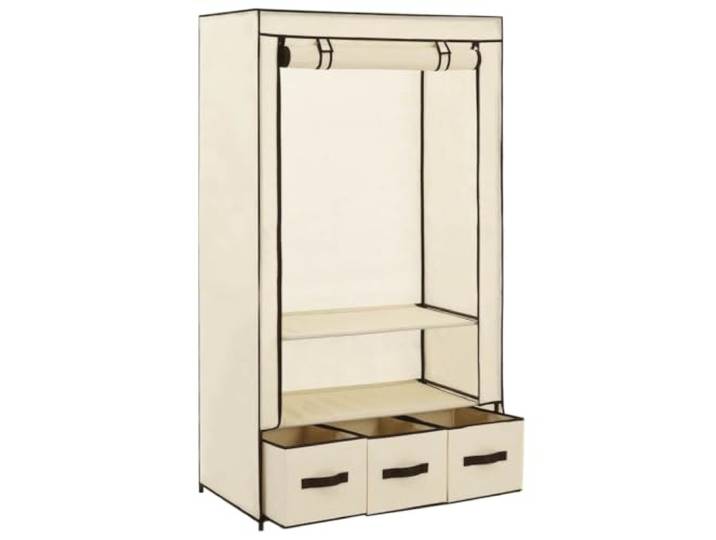 smnyxs Kleiderschrank, cremefarben, 87 x 49 x 159 cm, Stoff, faltbar Aufbewahrung von Kleidung und Schuhen, Vliesstoff, Eisenrohre, feuchtigkeitsbeständig, mehrere Fächer, Deckel