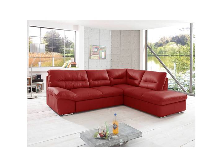 Ecksofa Doug mit Ottomane Rot/Rot Echtleder Ramsa 268 x 87 x 216cm Ottomane davorstehend rechts Modern