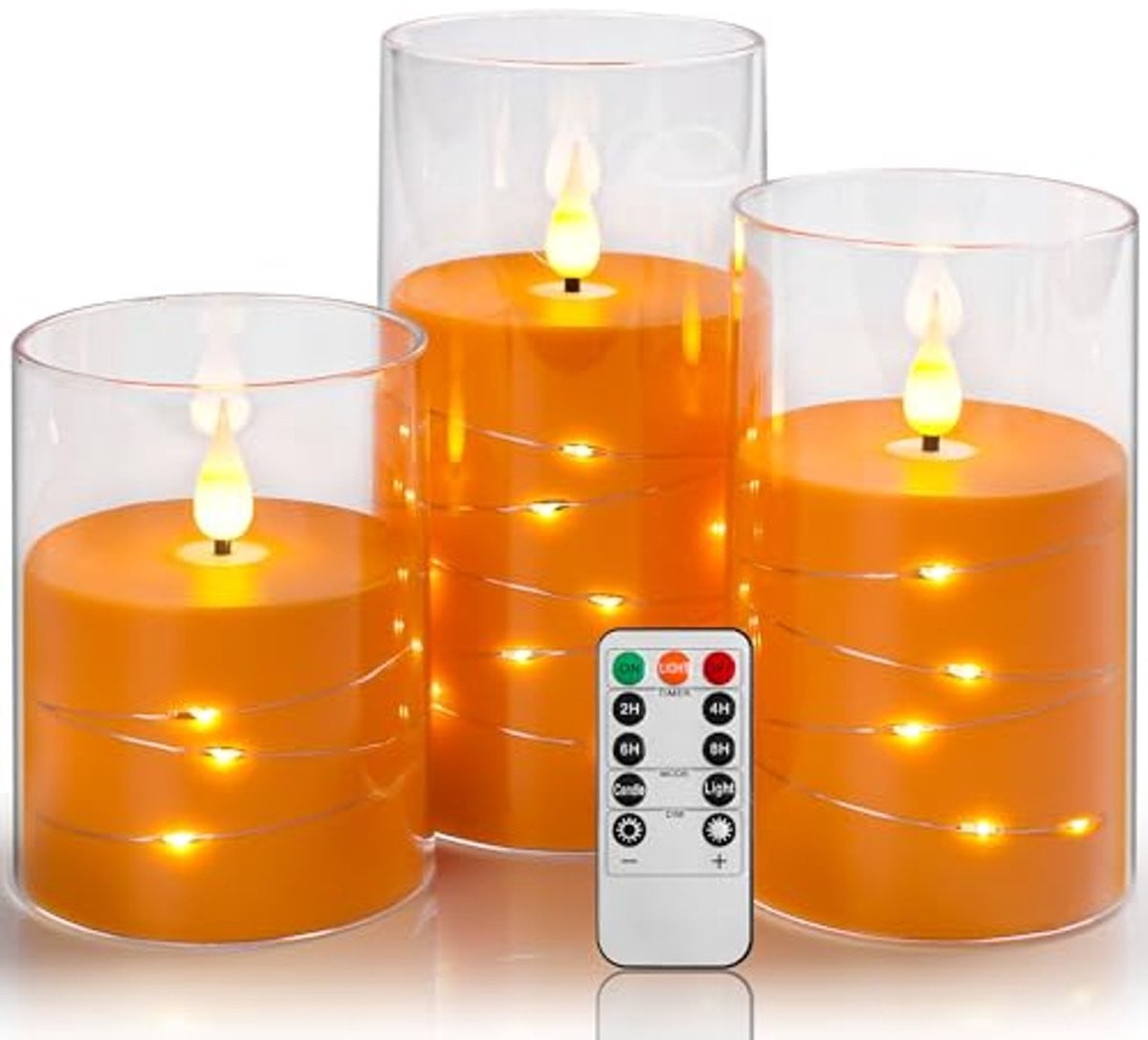 Vlamloze LED-kaarsen met roze lichtslinger en timer