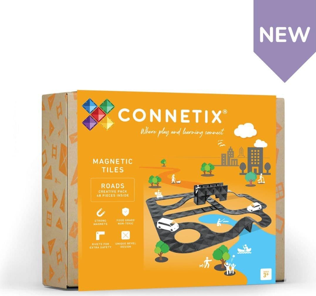 Connetix magnetisch bouwspeelgoed wegen set, 48 stuks, zwart