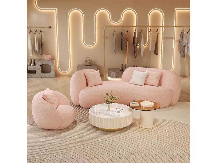 Canapé crème incurvé pour salon, confortable, avec dossier épais, siège large, meubles pour chambre, accessoires pour la maison