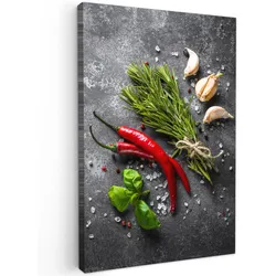 LEINWANDBILD Pfeffer - Kräuter - Gewürze - Beton Deko Wohnzimmer 20x30 cm
