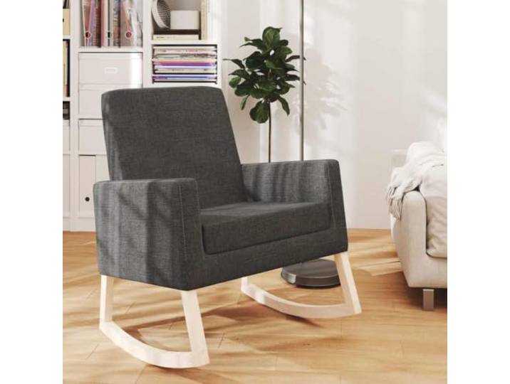 NLQMSU Schaukelstuhl, dunkelgrau, aus Stoff Robuste Holzkonstruktion, bequeme Armlehnen, ideal für Wohnzimmer und Schlafzimmer