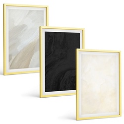 BILDER SET 3er Set - 40x60 cm Goldrahmen - Strukturen schattieren Minimalismus