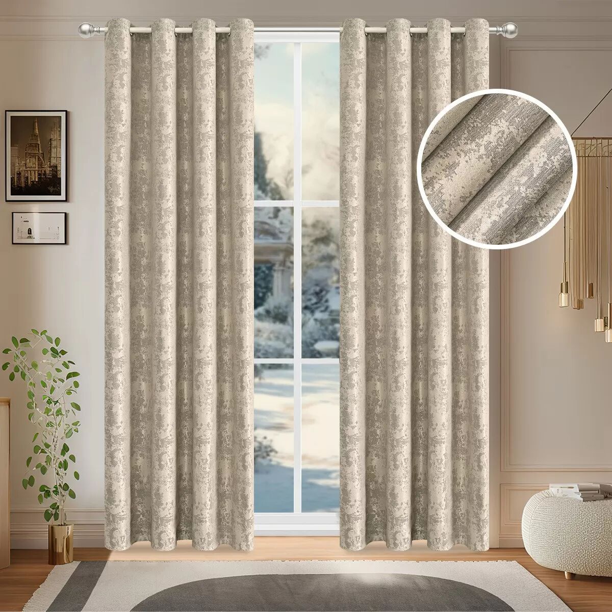 INF Rideau Occultant Lumineux Scintillant (132x213cm, Œillets) - Panneau Unique chameau