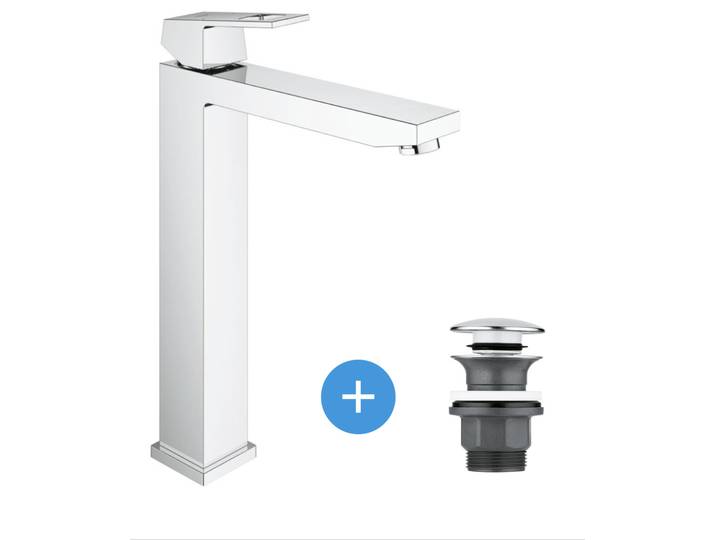 Eurocube Set Mitigeur monocommande 1/2 LavaboTaille XL + Bonde clic clac Grohe pour lavabo avec trop-plein (23406000-CLICCLAC)