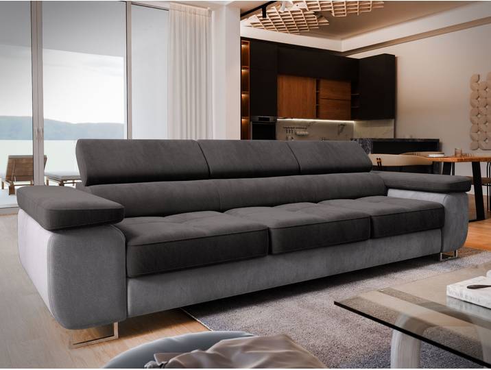 Masseno Sofa MOSINE mit Schlaffunktion, Ausziehbares Bettsofa mit verstellbaren Kopfstützen - Schwarz, MONOLITH 95 + MONOLITH 84