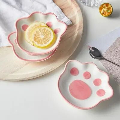 Evergreen Home Goods Ceramic Cat Paw Dish Set, Cute Cartoon Dessert Plates, Soy Sauce And Dip Bowls For Household Kitchen Ceramic Cat Paw Dish Set, Cute Cartoon Dessert Plates, Soy Sauce And Dip Bowls For Household Kitchen