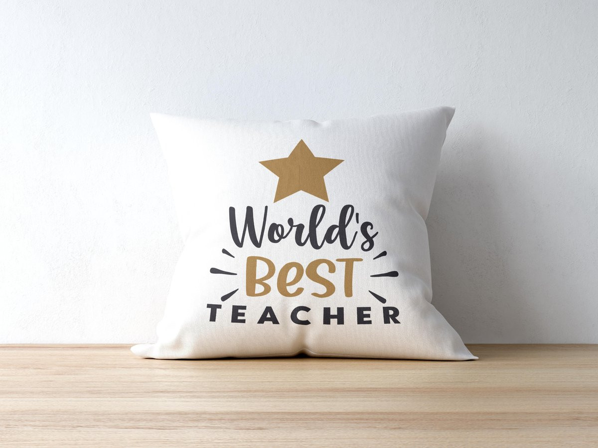 Sierkussen Worlds Best Teacher - Cadeau voor Juf of Meester - Polyester