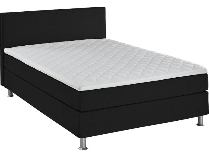Boxbett, Strukturstoff, Schwarz, 140×200 cm, Bonnellfederkern-Matratze & Topper, ATLANTIC HOME COLLECTION