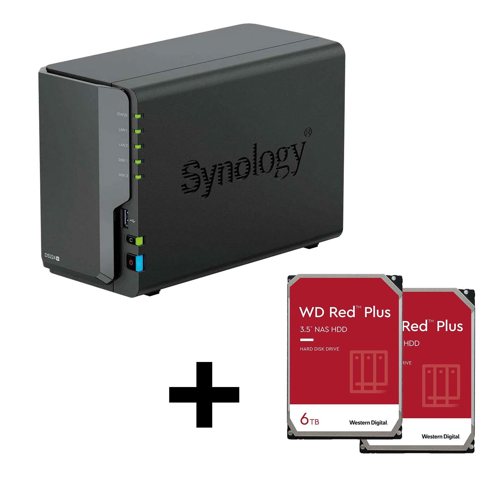 Synology DiskStation DS224+ 2 Einschübe NAS-Server Leergehäuse + 2x WD Red NAS 3.5" HDD 6TB Festplatte DS224+ & WD60EFPX