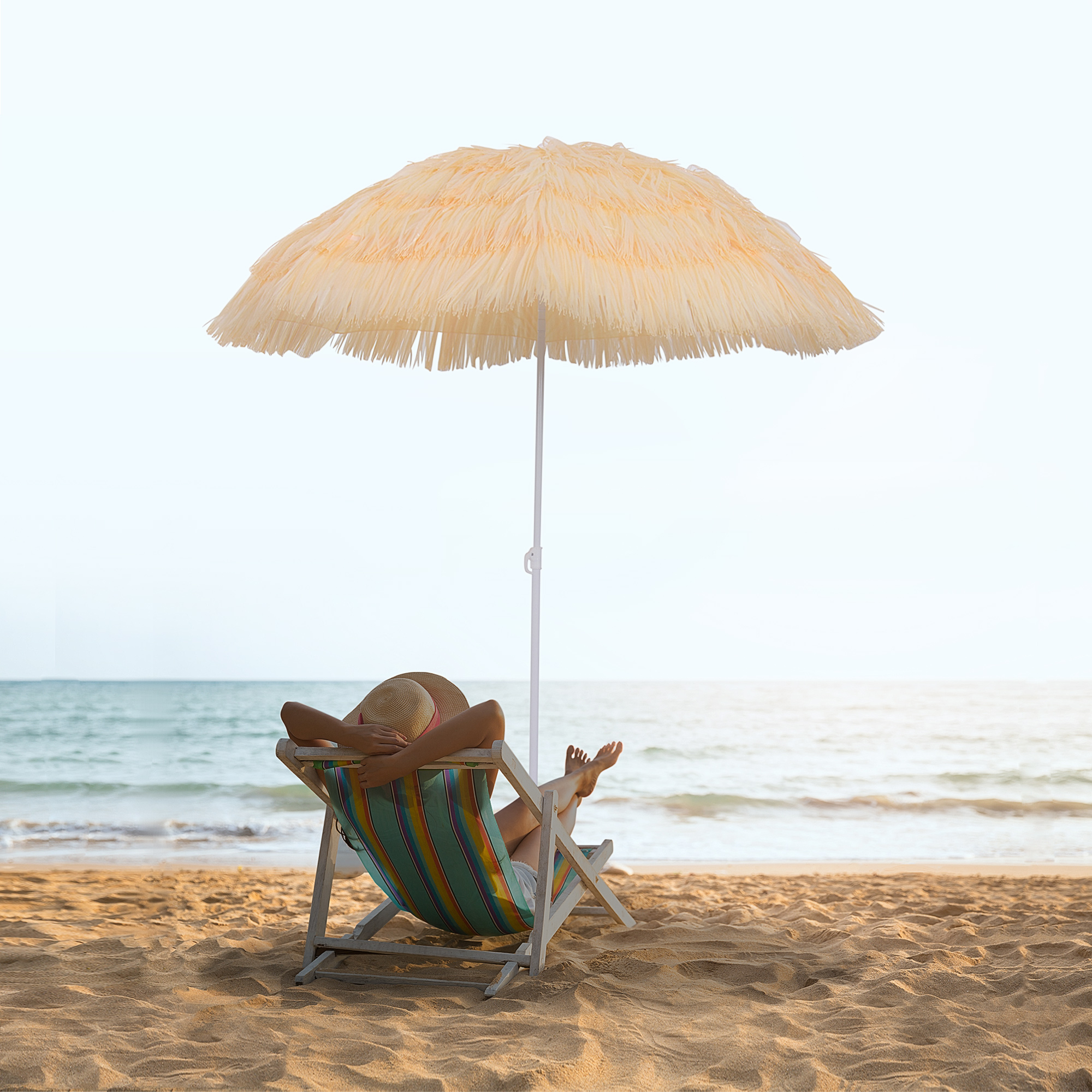 Outsunny Ombrellone portatile da giardino e spiaggia ,palo Inclinabile e 8 steche,Impermeabile Tettuccio Ø160cm, Beige Aosom