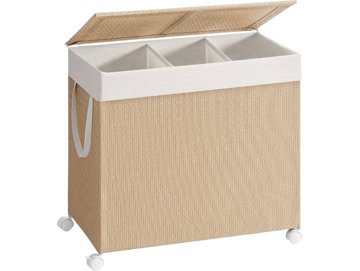 Wäschekorb Rattan-Optik 3 Fächer Naturbeige