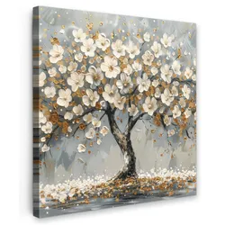 LEINWANDBILD Baum - Blumen - Weiß - Natur - Kunst Deko Wohnzimmer 20x20 cm