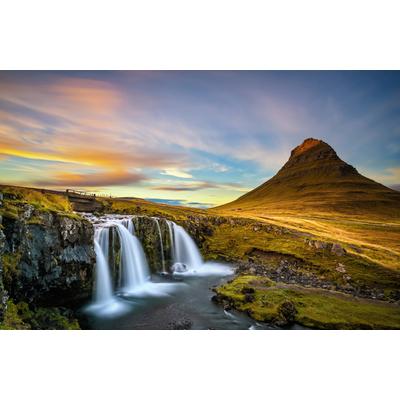 Fototapete PAPERMOON "WASSERFALL-NATUR LANDSCHAFT BERGE GEBIRGE SEE ALPEN XXL", bunt, B:3m L:2,23m, Vlies, Tapeten