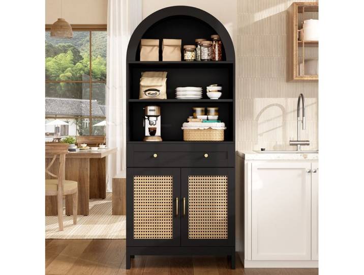 Vitrine De Rangement Noire Aspect Bois Armoire Moderne FloraGrace Pour Salon Et Entrée Avec Anti-Bascule 70x40x170cm