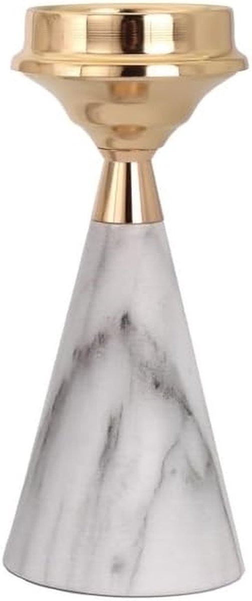 Smeedijzeren Kandelaar met Faux Marmeren Basis voor Taperkaarsen - 8 x 21 cm