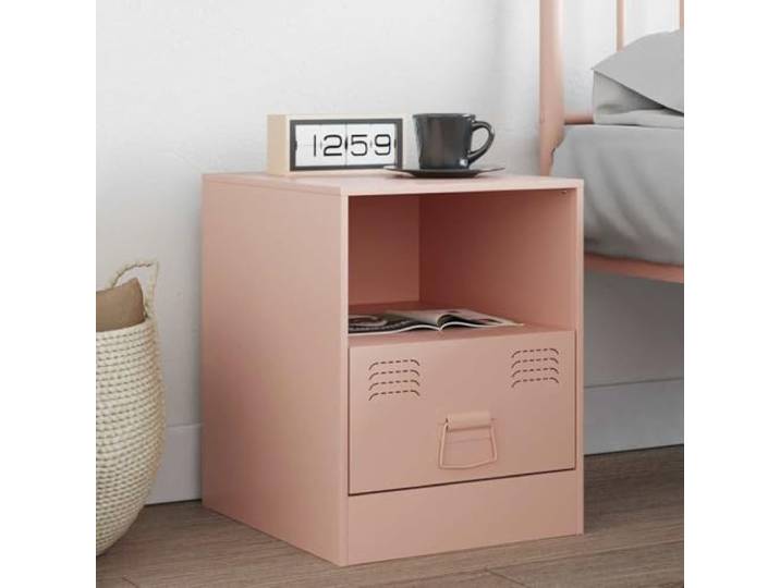 HEFZGDB Nachttisch Rosa 34,5x39x44 cm Stahl Gestell mit Griff Stauraum für Bücher und Zeitschriften