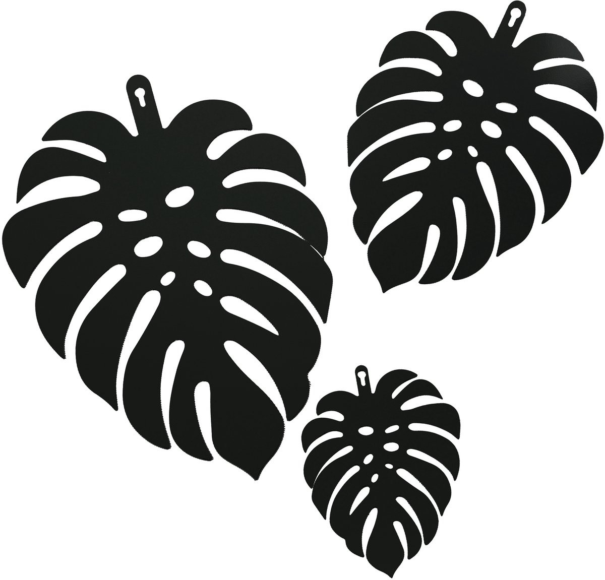 UNUS Wandhanger Monstera Bladeren Metaal Set van 3 - Zwart