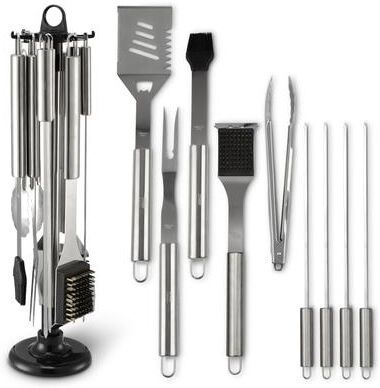 Cheer Collection 10 Piece Stainless Steel BBQ Set with Carousel