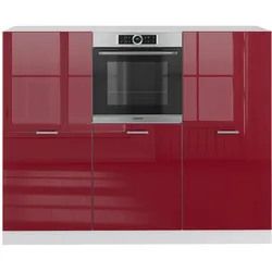 Vicco Küchenzeile Küchenblock Einbauküche R-Line Weiß Bordeaux Hochglanz Backofen
