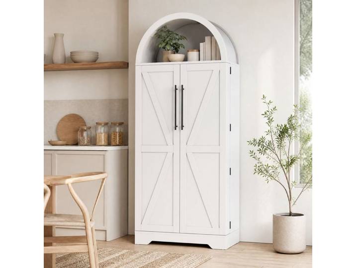 WUVRIE Vitrine blanche 70 x 40 x 165 cm 2 portes niche ouverte voûtée MDF