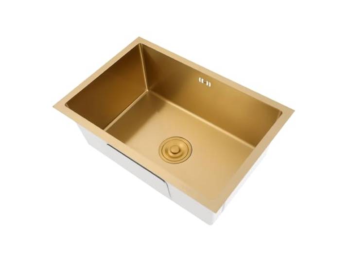 60x40 cm Küchenspüle aus Edelstahl mit X-förmigem Wasserleitungs, 1 Becken Einbauspüle Auflagespüle mit Überlauföffnungen, Rechteckig Einzelbecken Waschbecken für Küche, Bad (Gold)