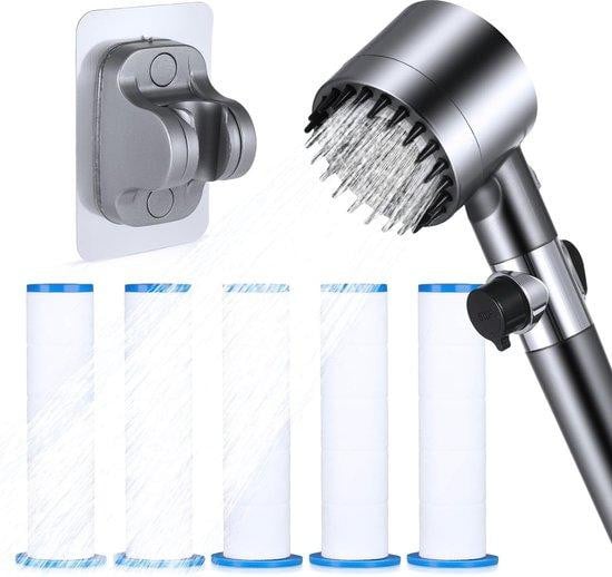 Famanu Douchekop met waterbesparende technologie, 4 standen, waterstopfunctie, hoge druk, massagefunctie en waterfilter
