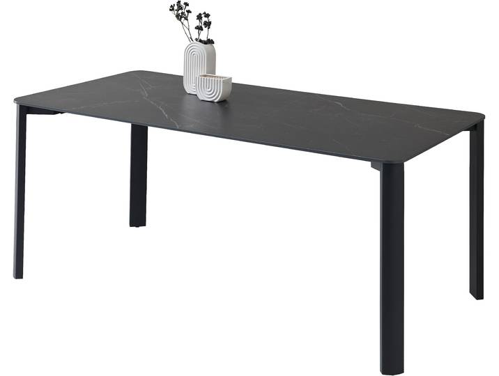 Esstisch STOLKOM Lenni Esszimmertisch Keramik, Schwarz marmoriert BxHxT 180x76x90 cm , schwarz (schwarz, schwarz, schwarz), H:76cm, Tische, Esstisch, Keramikoberfläche schwarz marmoriert, Metallgestell schwarz matt