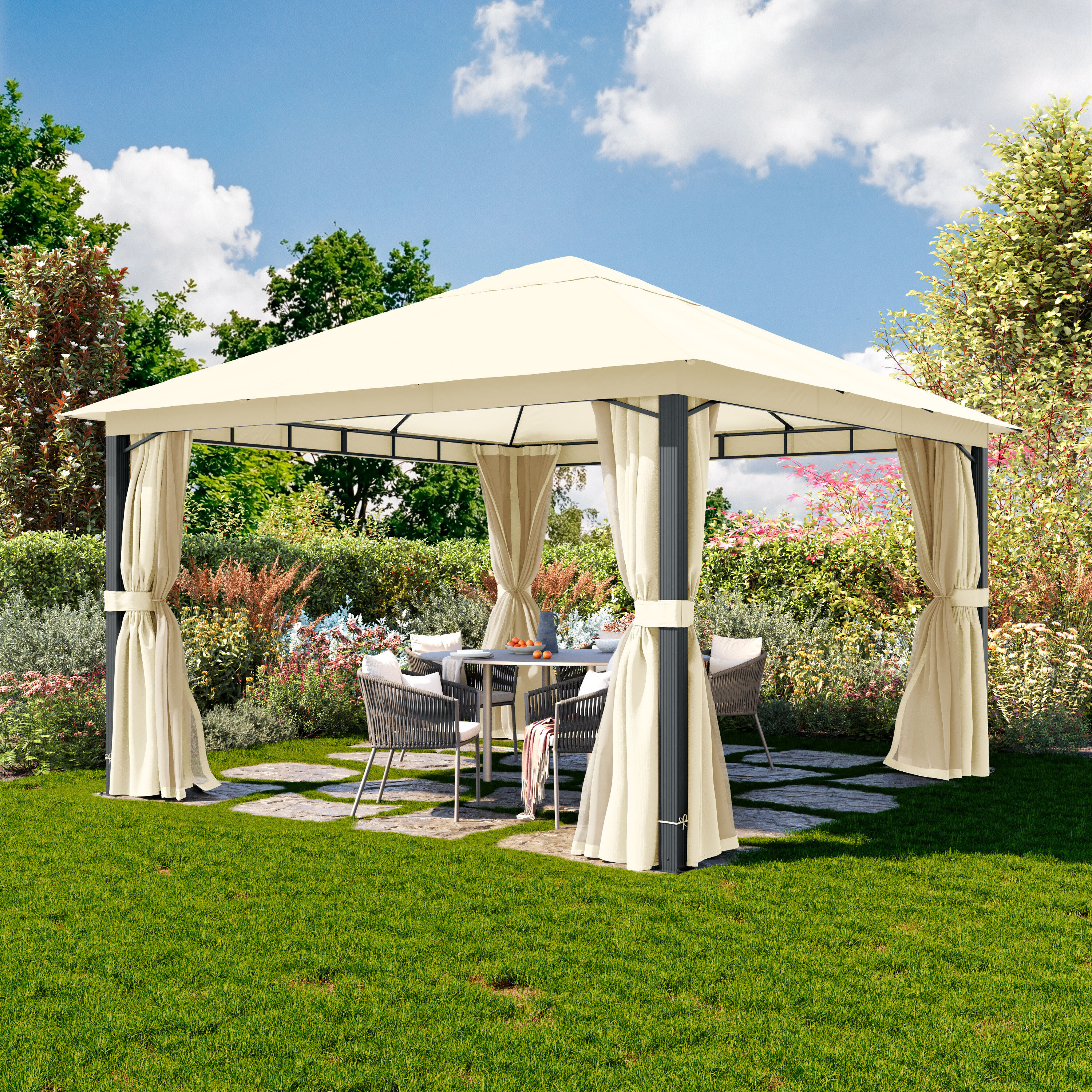 TOOLPORT 4x4 m Softtop Gartenpavillon, inkl. 4 Seitenteile, champagnerfarben - (300686)