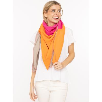 Dreieckstuch ZWILLINGSHERZ "Viereck "Blockstreifen", Damen, orange (beige orange), Web, Baumwolle, mehrfarbig, Modetücher, farbenfroh, Colour Block, angenehmes Tragegefühl