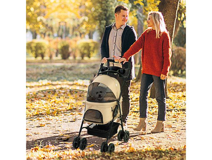 PawHut Chariot Pliable pour Chiens avec Laisses, Kaki