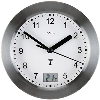 Funkwanduhr AMS "F5925", grau, Wanduhren, B/H/L: 6cm, Quarz,Metall,Glas,Wohnzimmer,Esszimmer,Küche,Arbeitszimmer,Büro,Flur