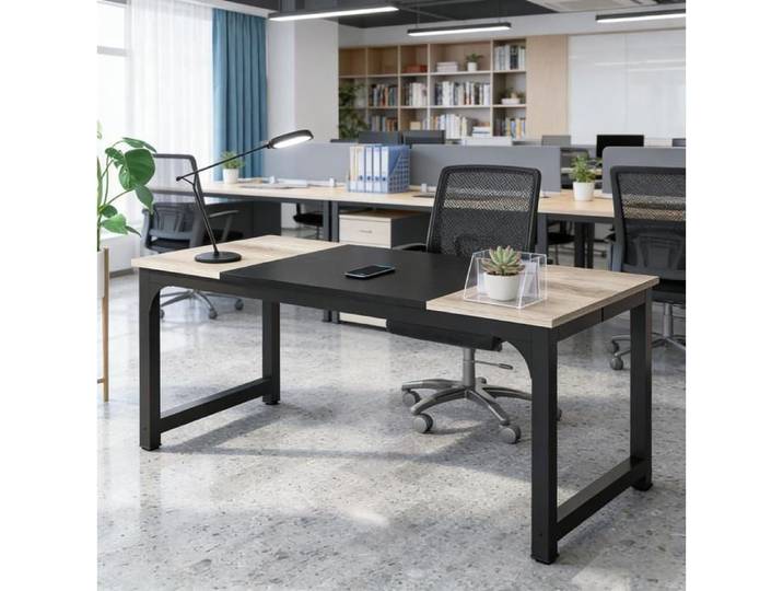 Table de réunion rectangulaire 180 x 80 x 75 cm bureau informatique en métal et bois composite noir et gris