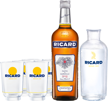 Ricard Paket + 6 Gläser Lehanneur Ricard mit neuem Logo + 1 Karaffe - 0.7L