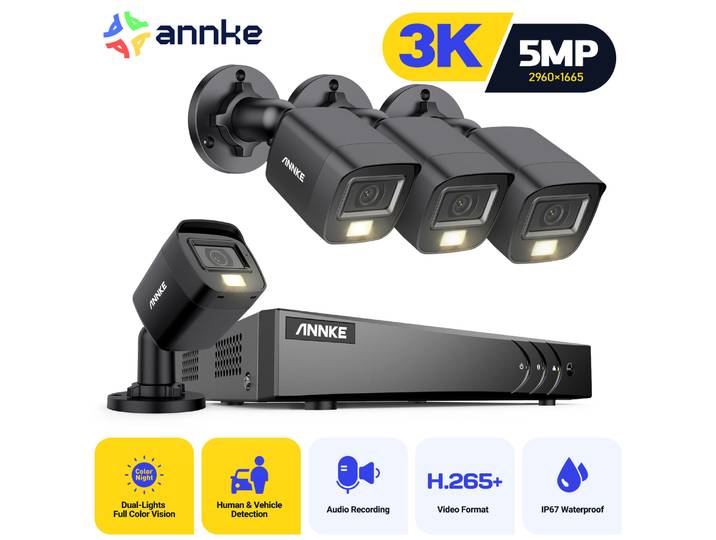 ANNKE 8CH 5MP Lite système de sécurité vidéo Kit de vidéosurveillance 5 IN1 H.265 + DVR avec 3K 4X 5MP micro intégré caméras de Surveillance étanches