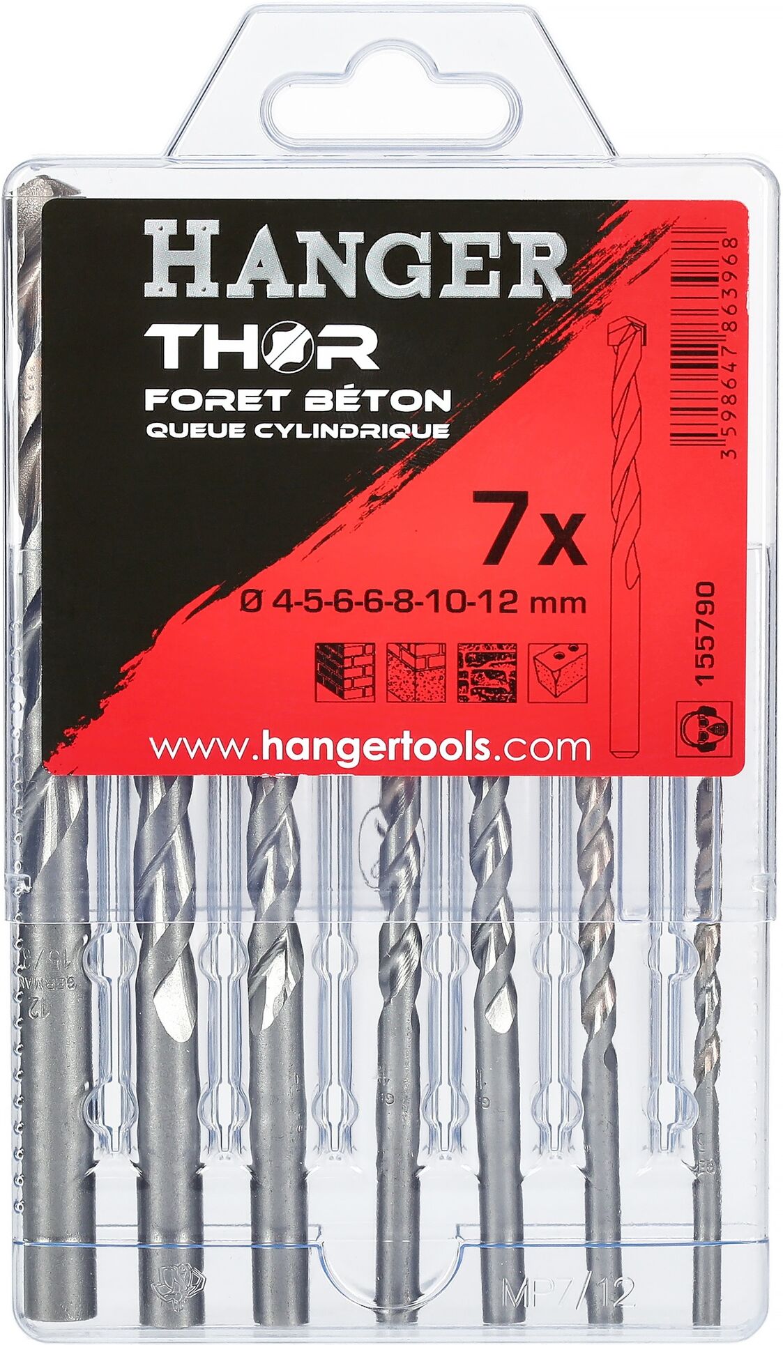 Coffret forets béton queue cylindrique THOR 7 pièces HANGER 155790