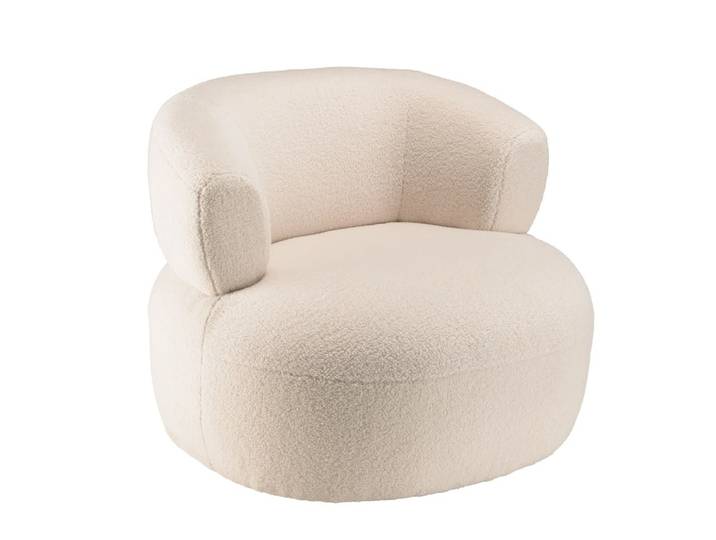 Fauteuil en tissu bouclette écru assise arrondie