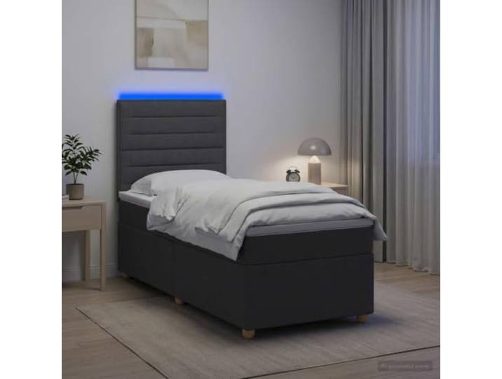 Boxspringbett mit Matratze dunkelgrau 90 x 190 cm Stoff Verstellbares Kopfteil, mehrfarbige USB-LED-Lichter, Struktur aus technischem Holz, Kiefernholz, Federn