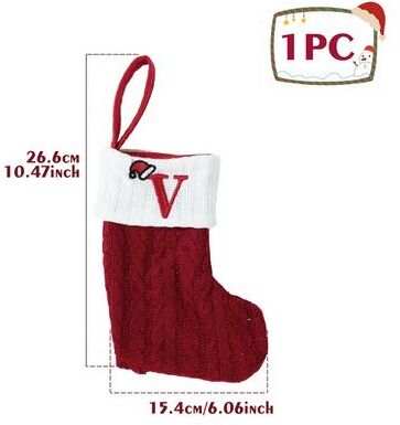 Discount Dollar Deals Christmas Alphabet Knitting Socks For Christmas Tree Ornaments, Decorations For Home Noel New Year Xmas Gift v one red