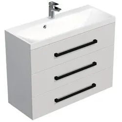 SAT Cube Way Badezimmerschrank mit Waschbecken 100x47,5x40 cm glanz weiß glanz/matt CUBE2C1003BL