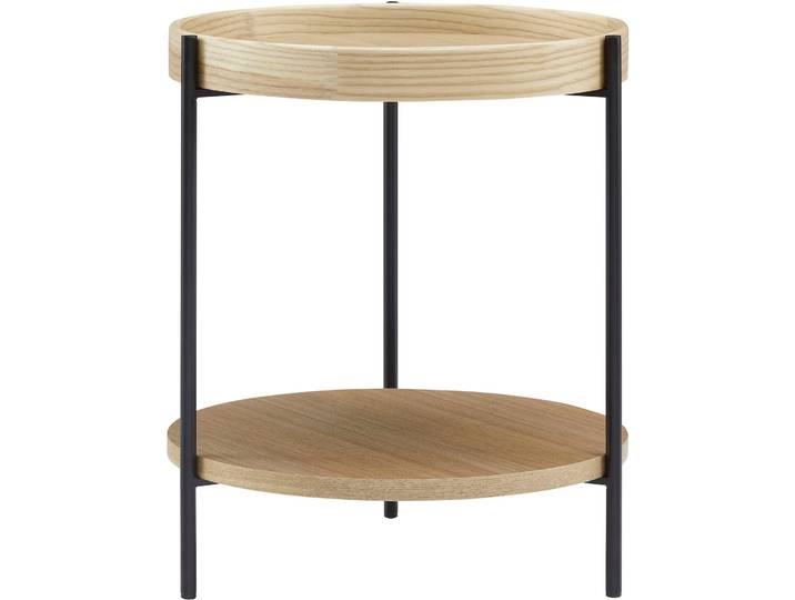 Beistelltisch SALESFEVER Charmant und praktisch: Beistelltisch , beige (natur, schwarz, schwarz, natur), B:44cm H:49cm T:44cm, MDF mit Eschenholzfurnier, Metall, Tische, Beistelltisch, mit 2 Ablageflächen